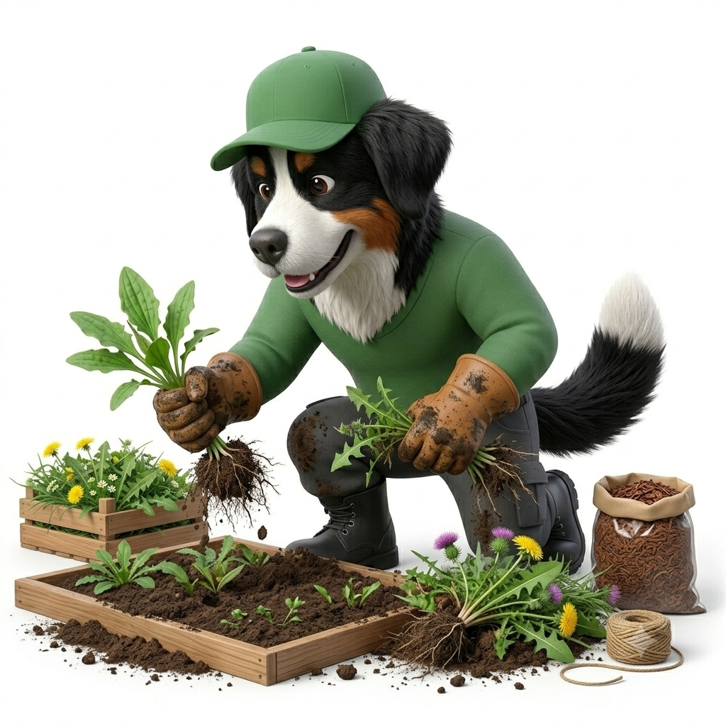 Lawn Mowing pulling weeds